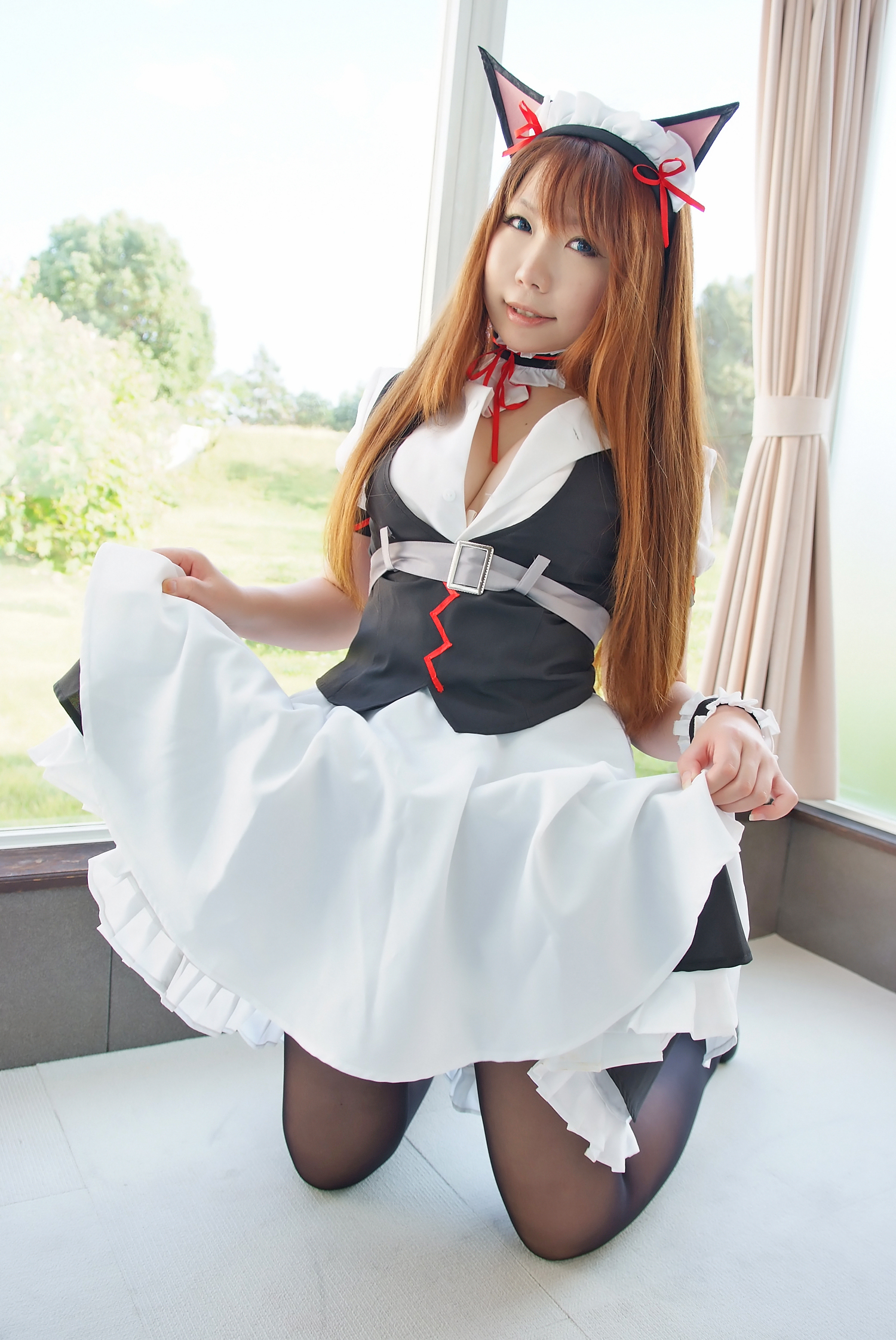 asian breasts brown_hair cosplay female large_breasts long_hair solo