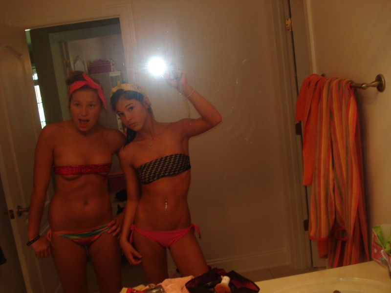 2girls amateur bikini female mirror_selfie multiple_girls selfie solo tagme tube_top