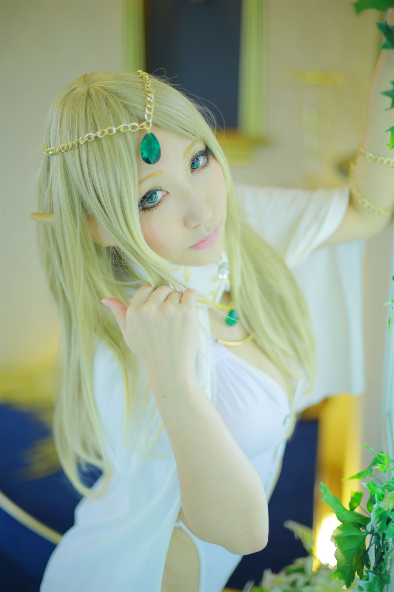 asian blonde_hair breasts cosplay female long_hair shooting_star solo