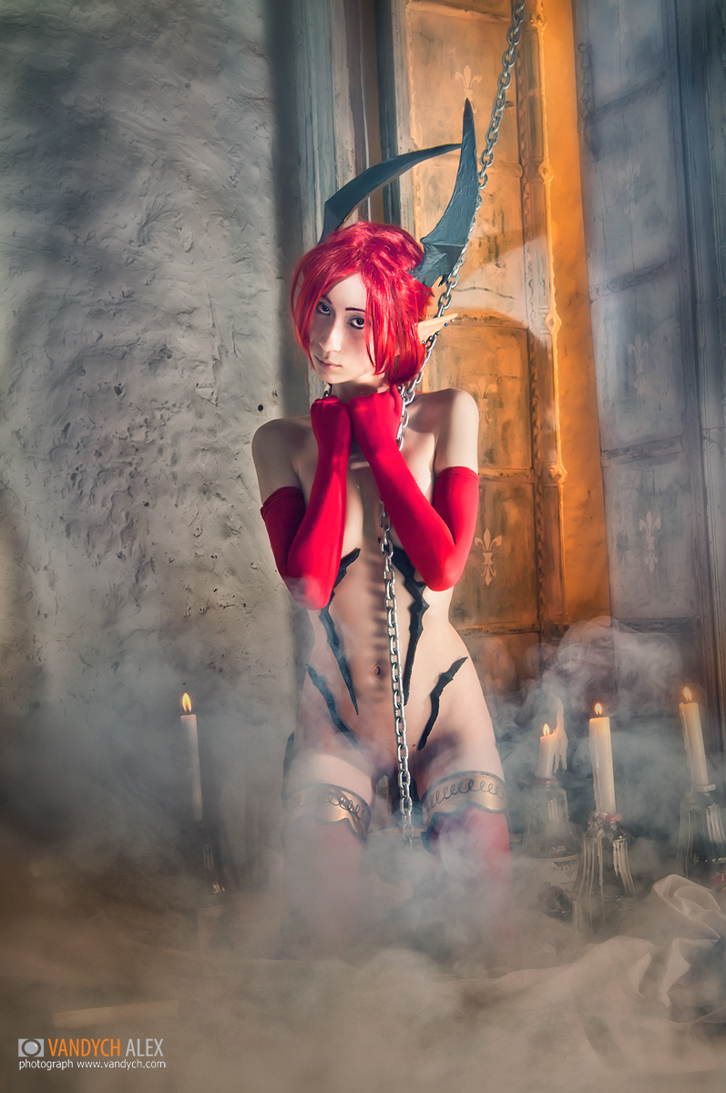 1girl chains elbow_gloves female female_only gloves long_hair piercing red_hair solo thighhighs vandych_alex