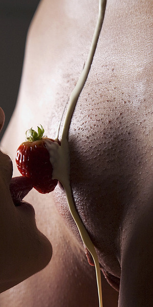 artistic cream licking photo pussy self_shot strawberry