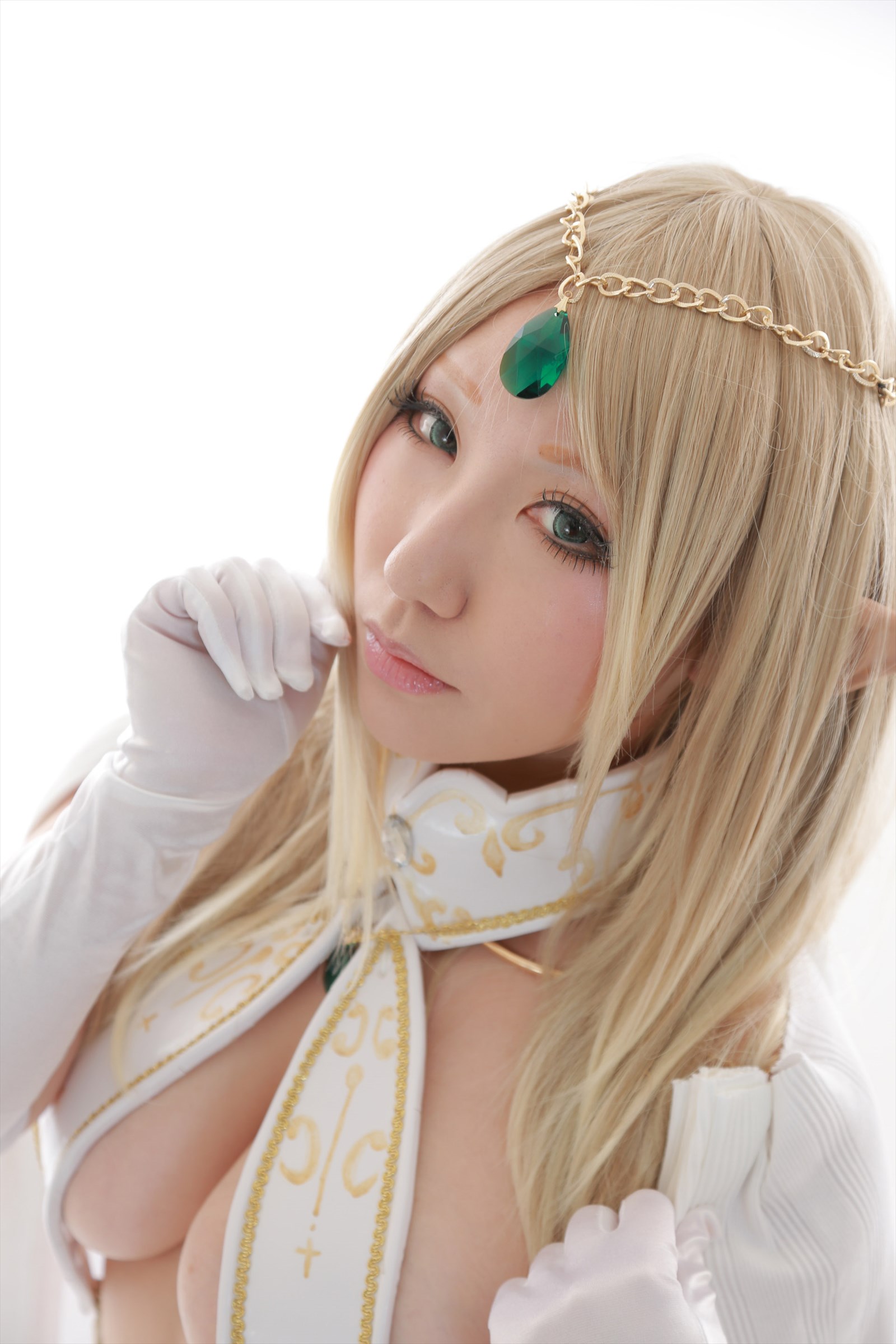 asian blonde_hair breasts cosplay female long_hair shooting_star solo