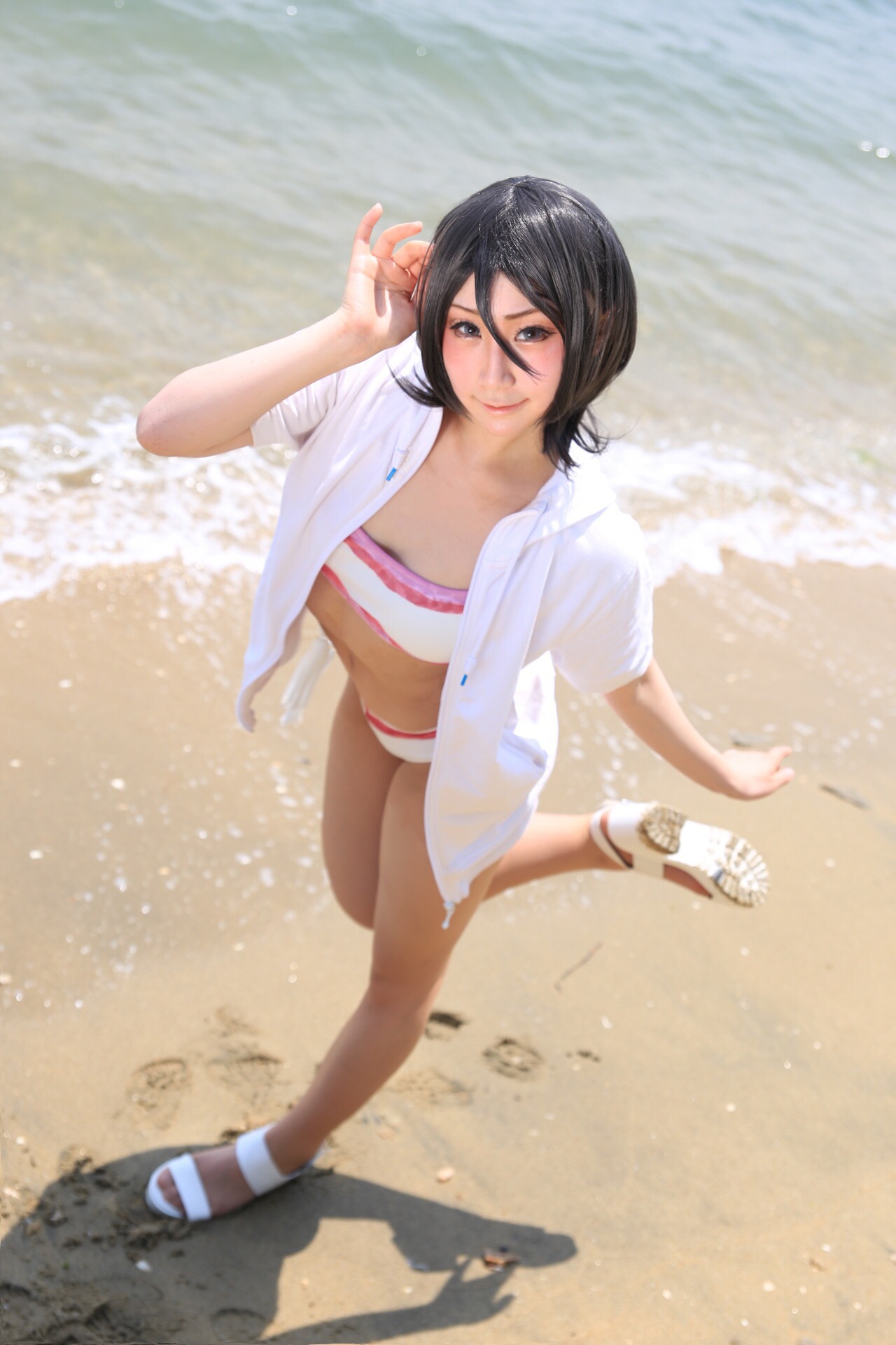 beach bleach cosplay kuchiki_rukia kuchiki_rukia_(cosplay) swimsuit