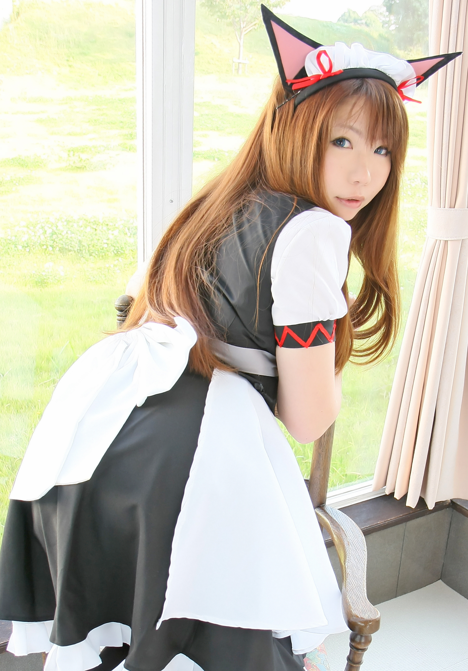 asian ass breasts brown_hair cosplay female large_breasts long_hair looking_back solo