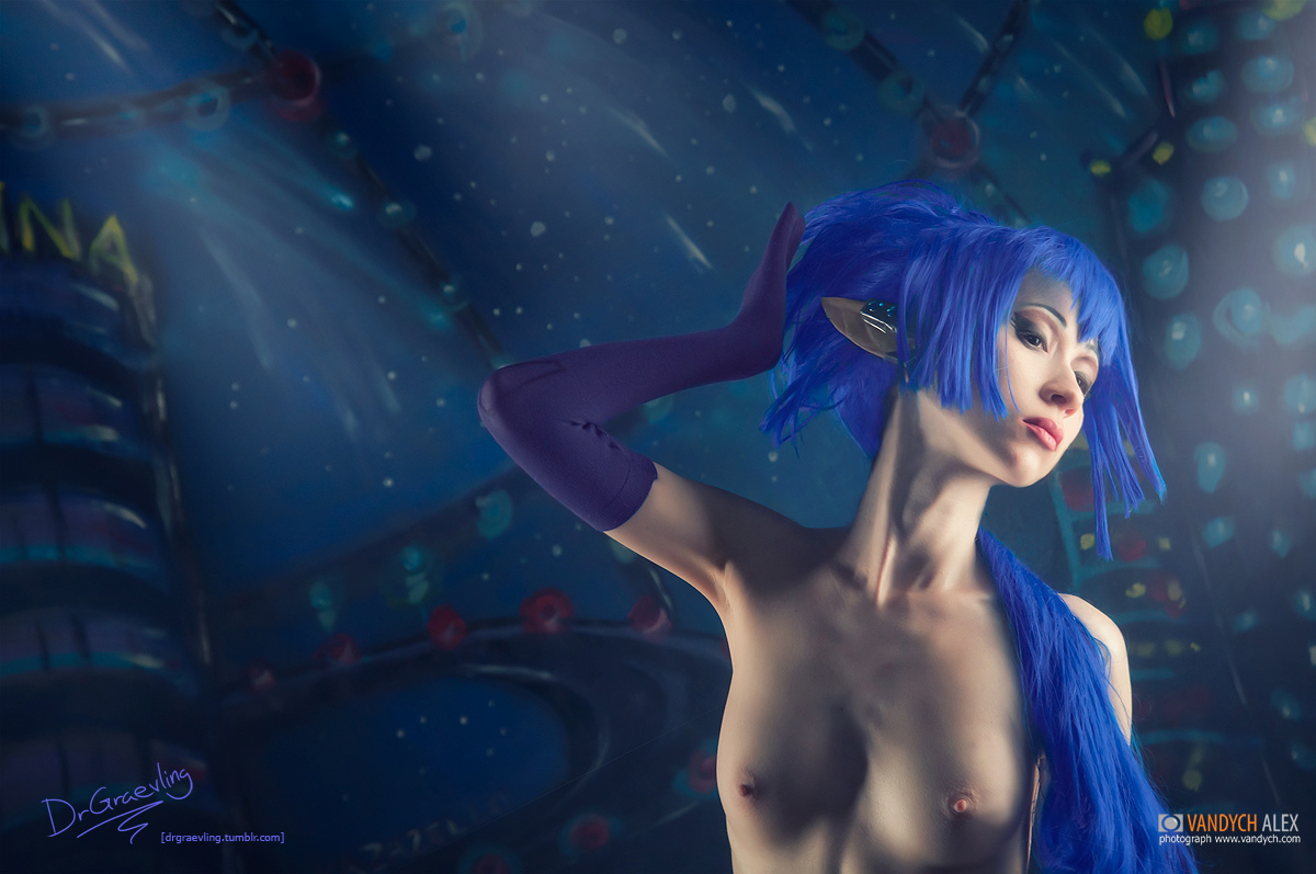 blue_hair breasts erect_nipples female gloves long_hair nipples nude solo vandych_alex