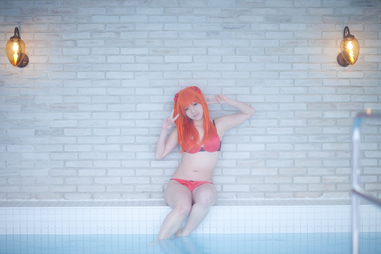 asian asuka_langley_sohryu breasts cosplay female long_hair neon_genesis_evangelion orange_hair solo