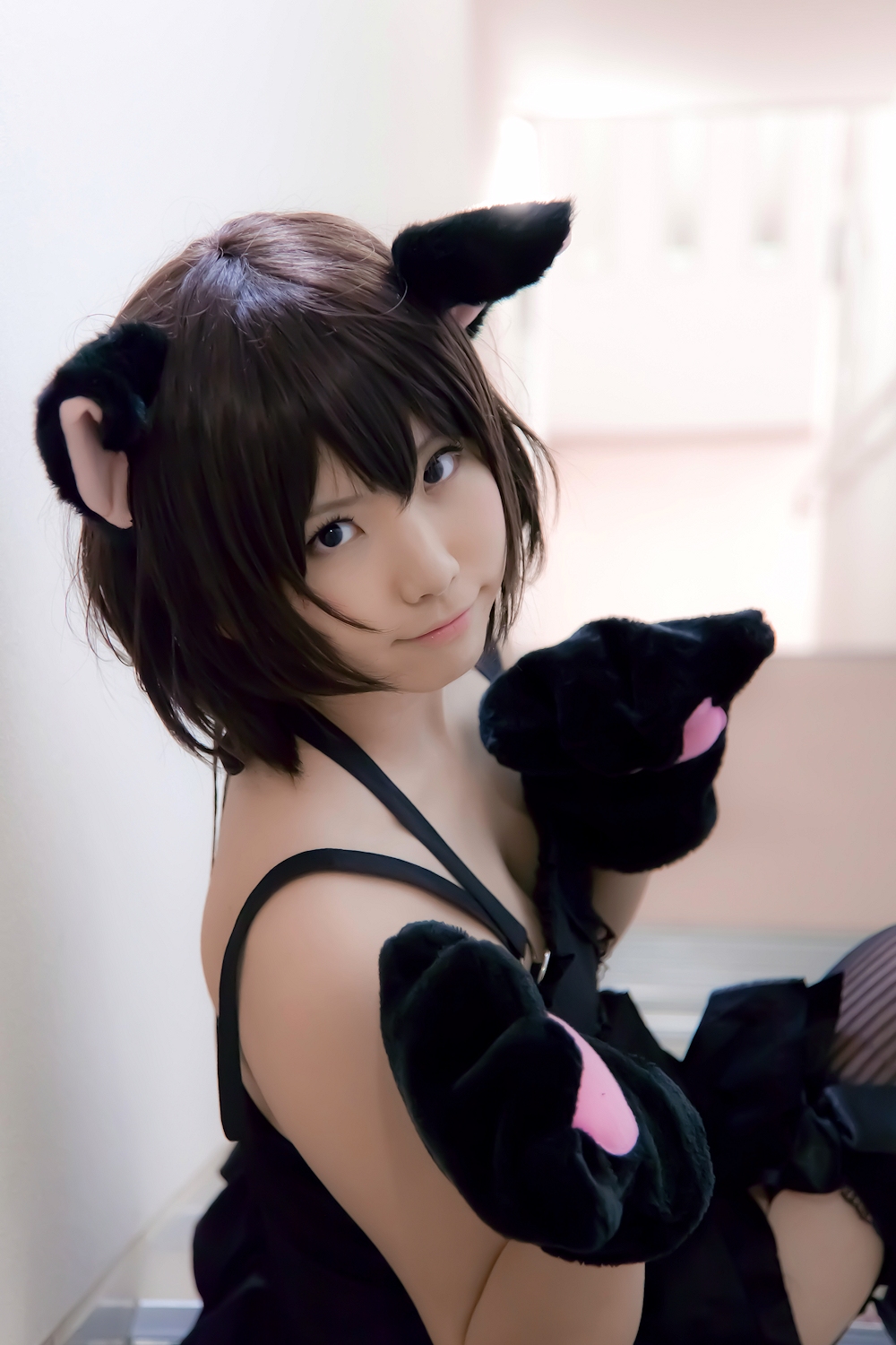 animal_ears asian black_hair breasts cosplay enako female long_hair solo