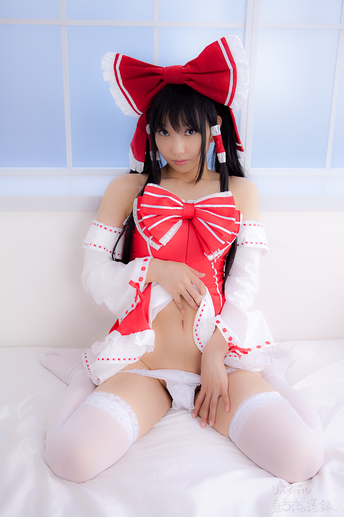 asian black_hair breasts cosplay dress female long_hair panties shoes solo thighhighs