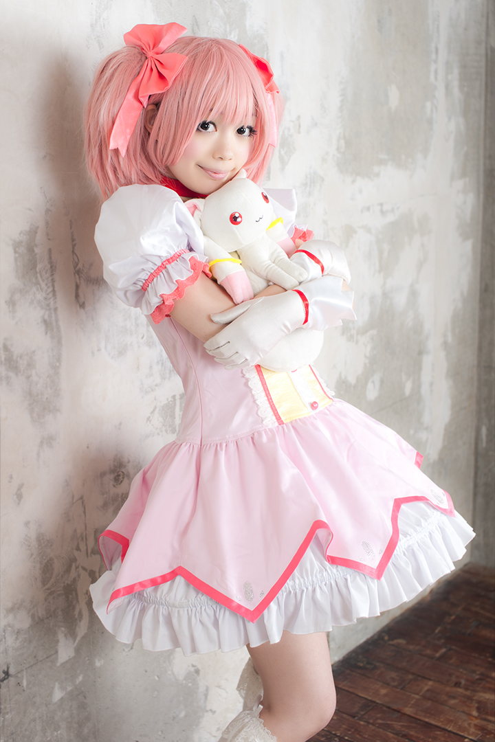 asian breasts cosplay female long_hair pigtails pink_hair shizuku solo