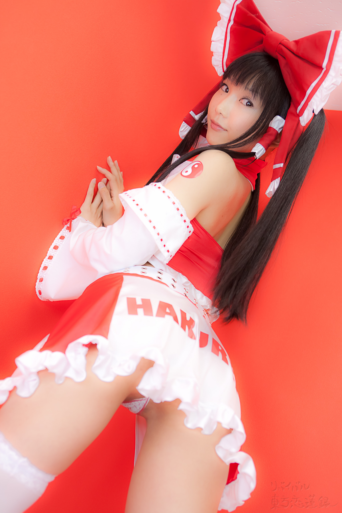 asian belt black_hair breasts cosplay female high_heels long_hair midriff shoes solo thighhighs