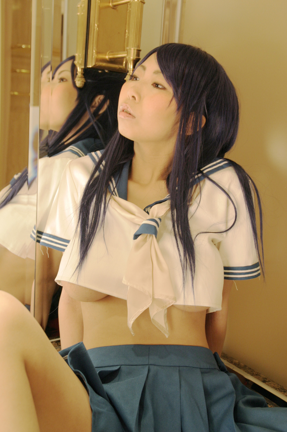 ashiya_noriko asian blue_hair breasts female large_breasts long_hair solo