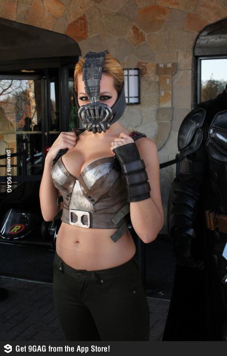 armor bane big_breasts breasts cosplay dc genderswap mask photo