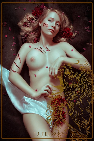 1girl ashitaro blonde_hair blood breasts female female_only flowers la_fuerza solo wound