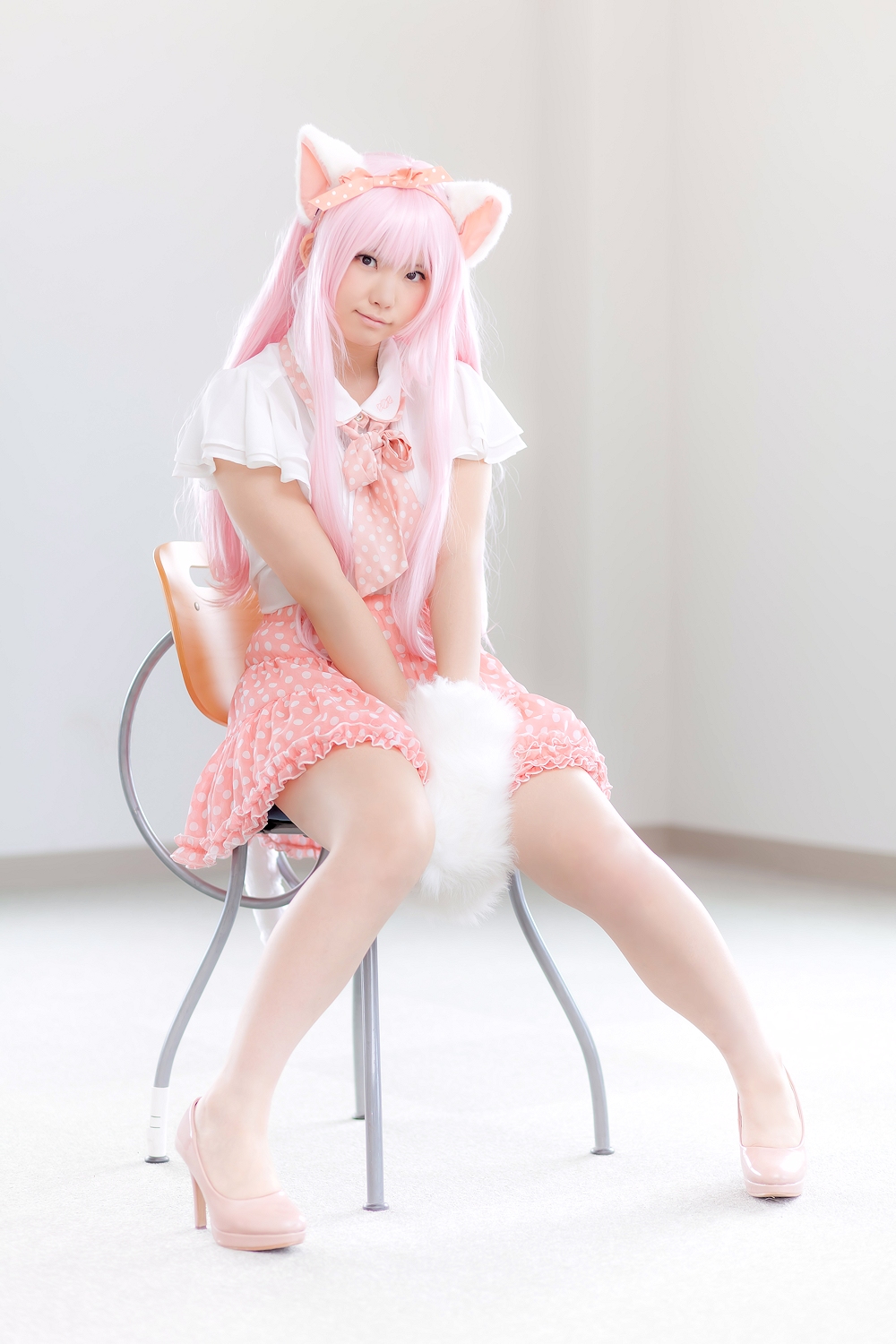 animal_ears asian breasts cosplay enako female long_hair pink_hair solo