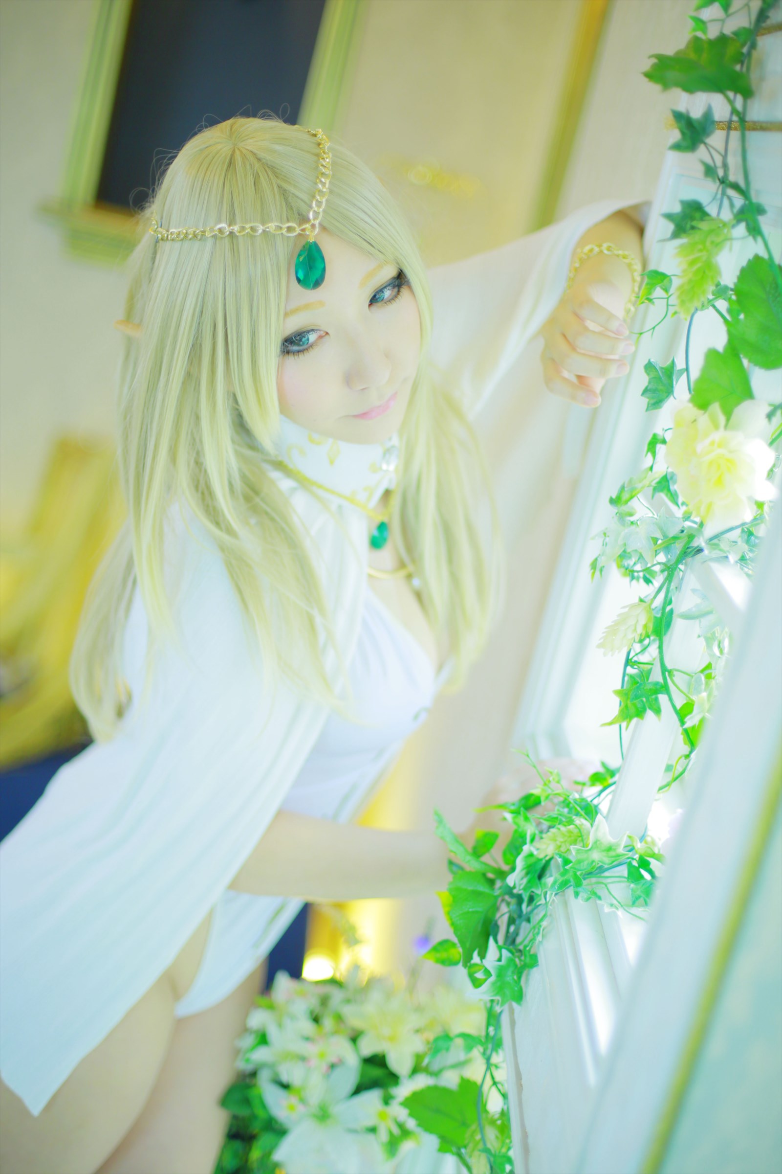 asian blonde_hair breasts cosplay female long_hair shooting_star solo