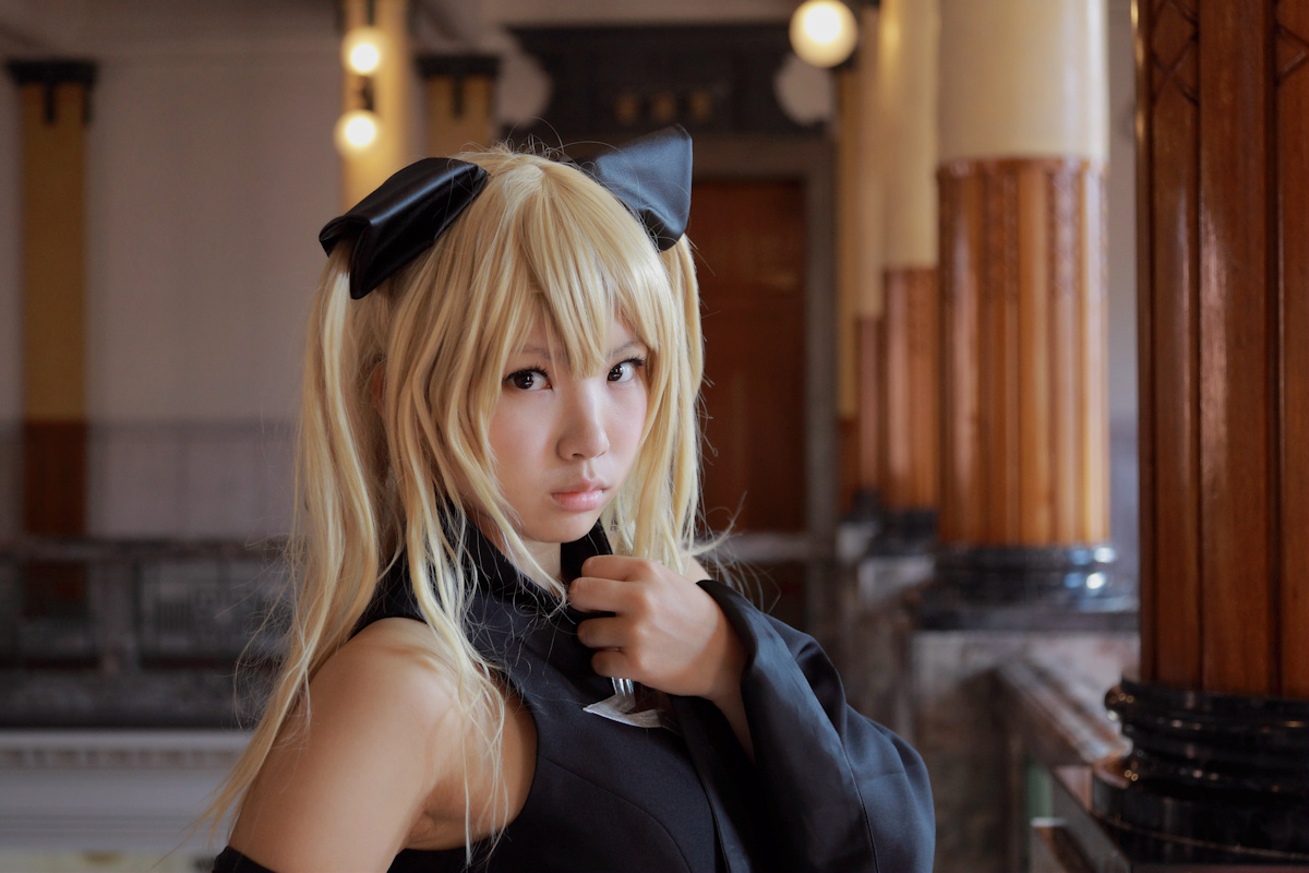 asian blonde_hair breasts cosplay enako female long_hair pigtails solo