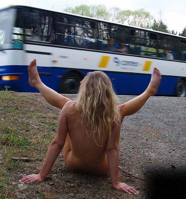 bus crowd exhibitionism exhibitionist flashing nude photo public