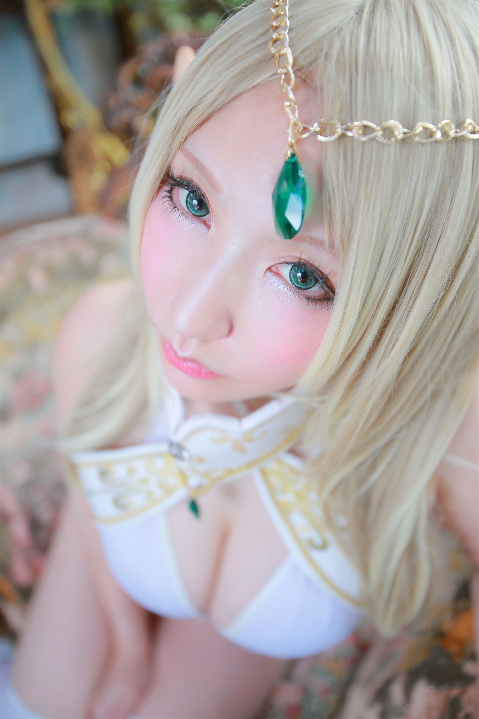 asian blonde_hair breasts cosplay female long_hair shooting_star solo