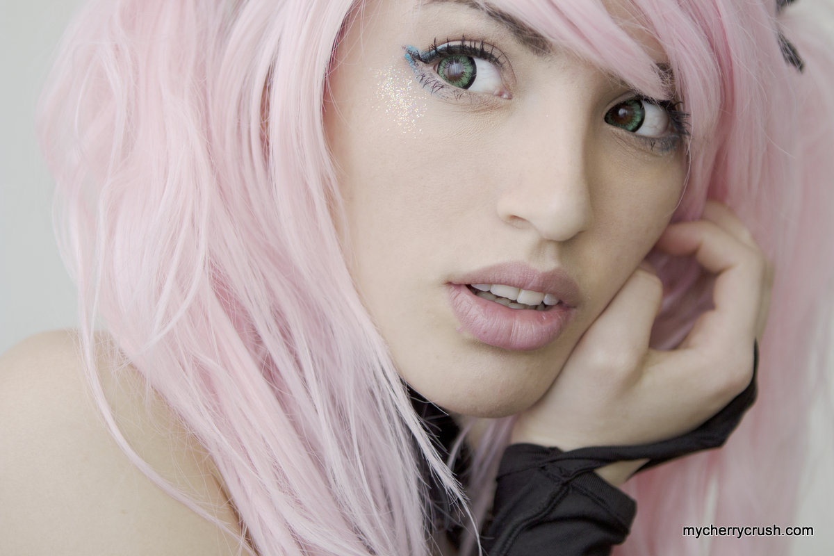 breasts female long_hair mycherrycrush pink_hair solo watermark