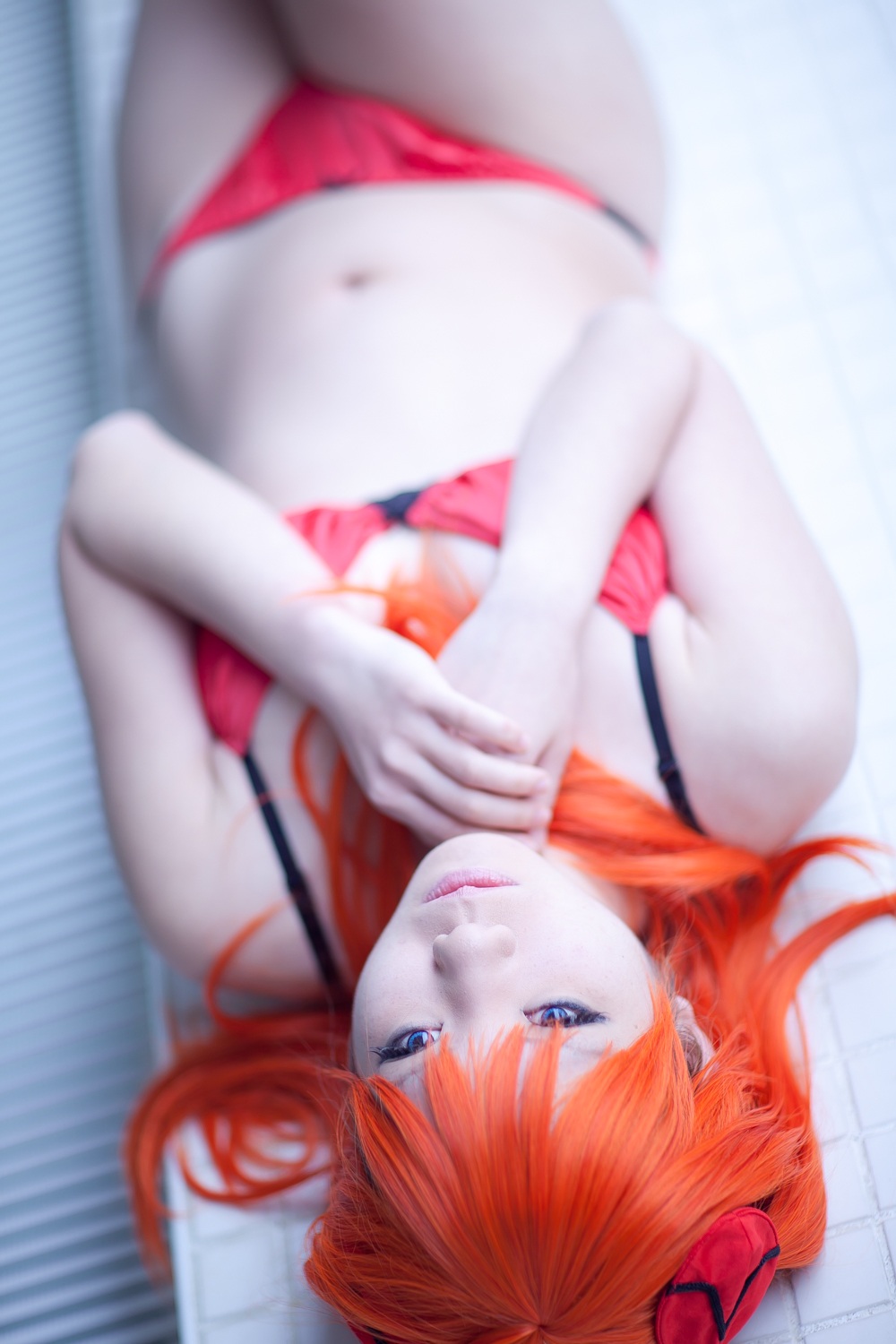 asian asuka_langley_sohryu breasts cosplay female long_hair neon_genesis_evangelion orange_hair solo