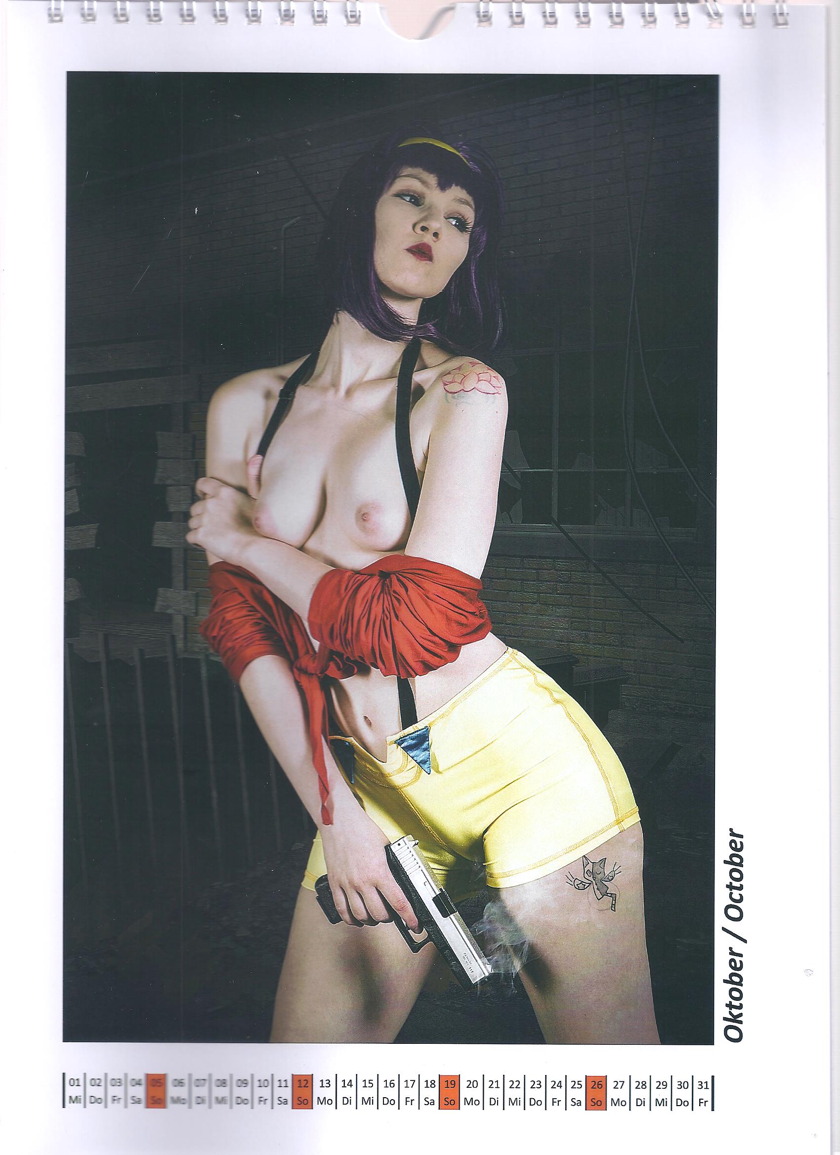 1girl asian breasts breasts_out cosplay cowboy_bebop faye_valentine female gun long_hair pistol solo