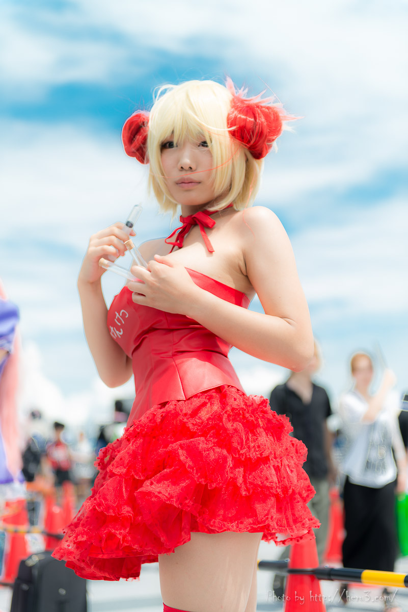 asian blonde_hair breasts cosplay long_hair outside