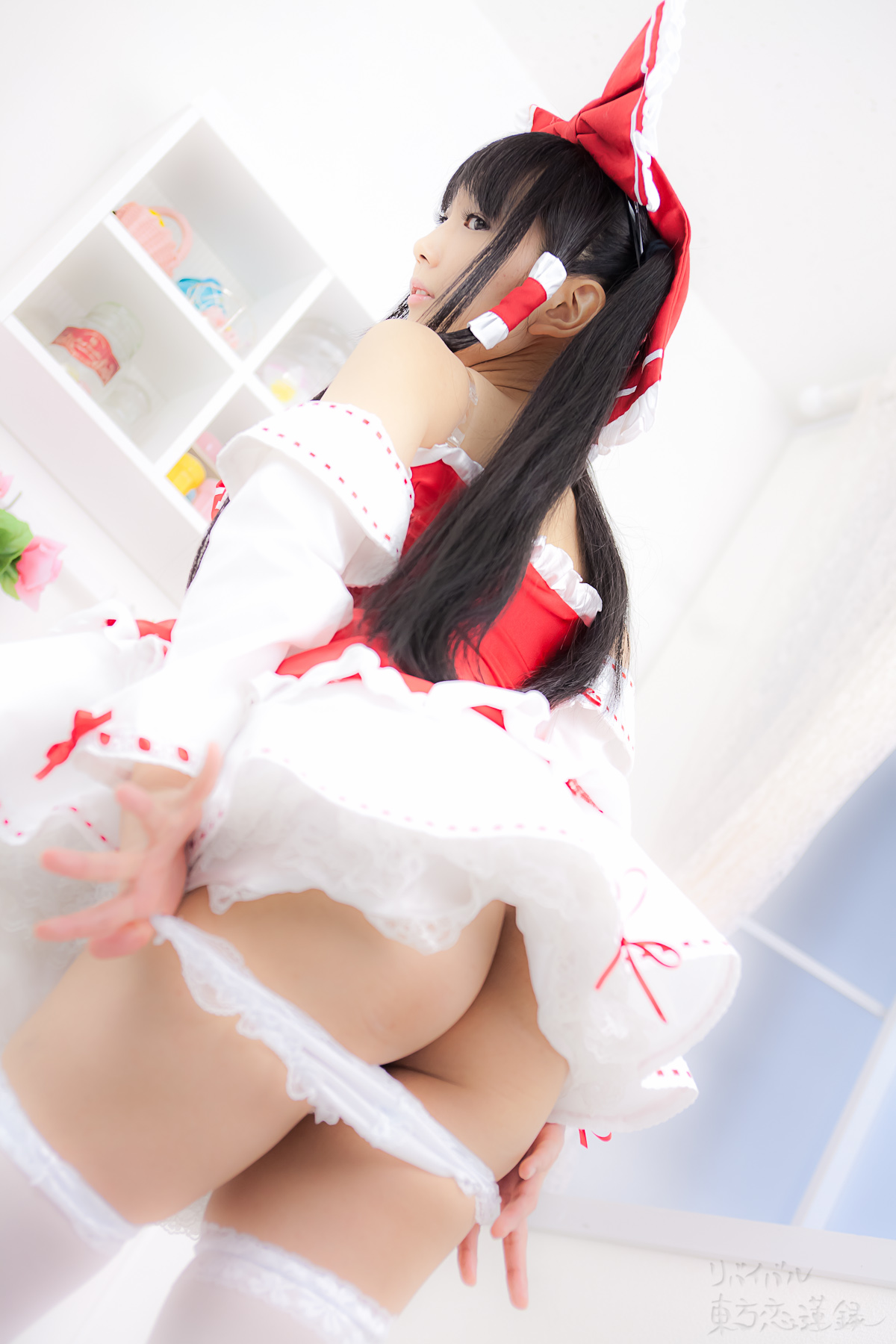 asian black_hair breasts cosplay dress female long_hair panties shoes solo thighhighs