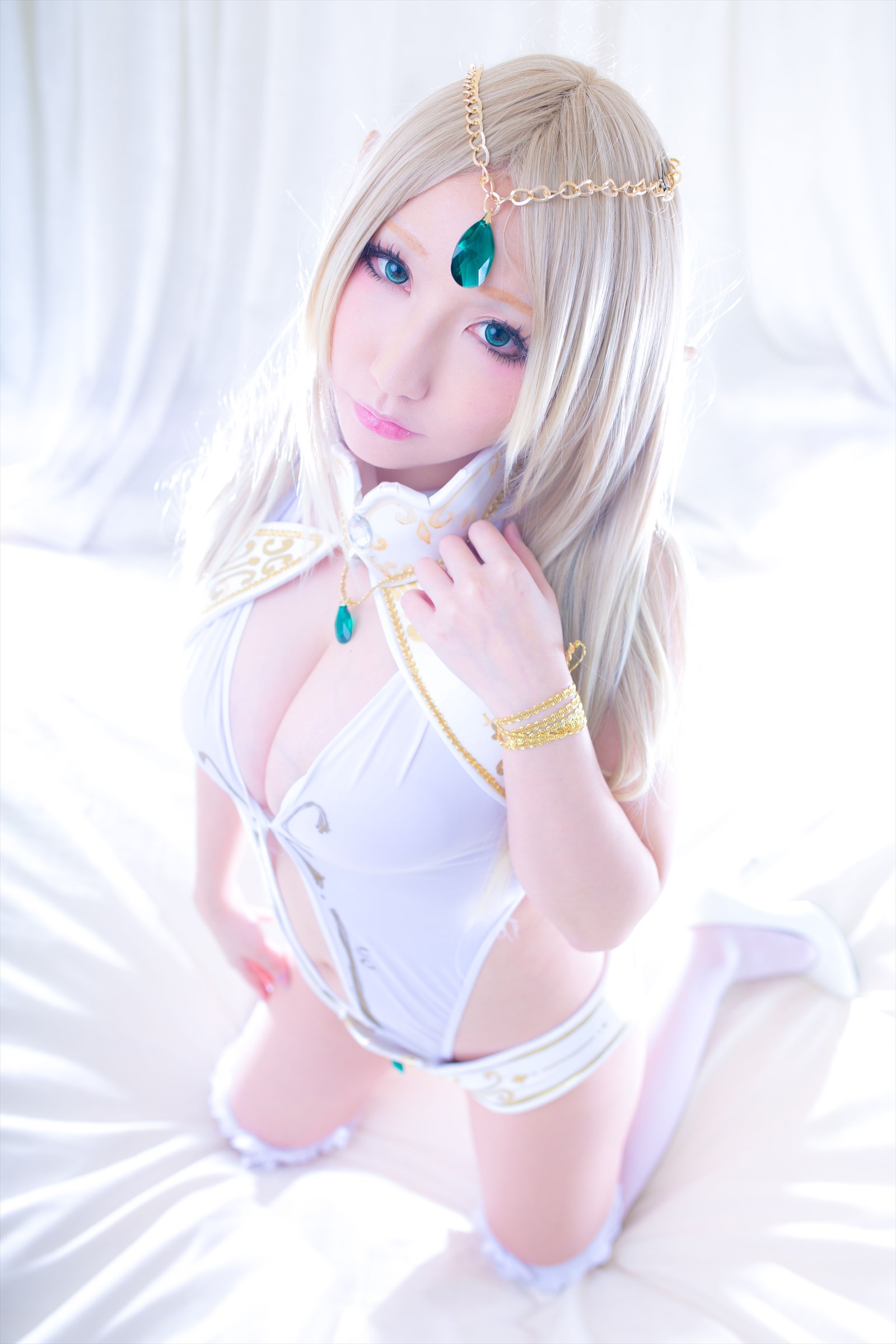 asian blonde_hair breasts cosplay female long_hair shooting_star solo