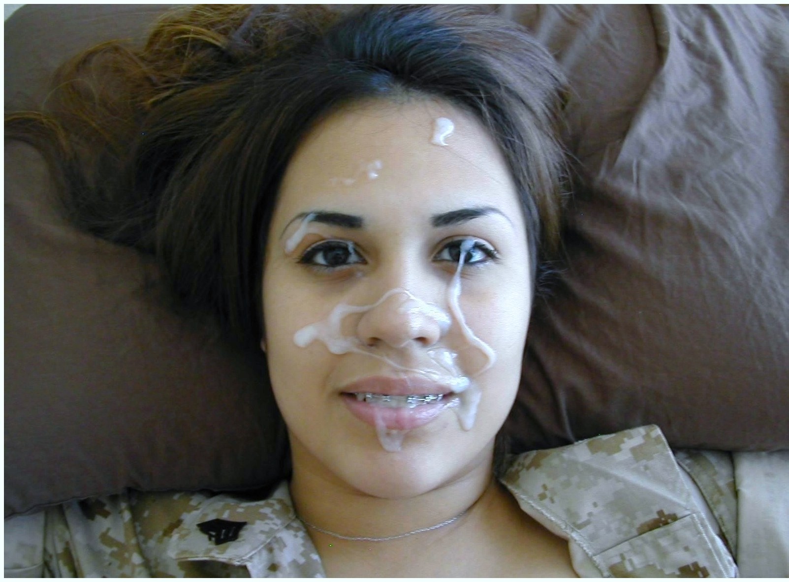 braces cum cum_on_face face facial female military smiling