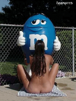animated blue fellatio gif m&amp;m mascot oral outdoors outside