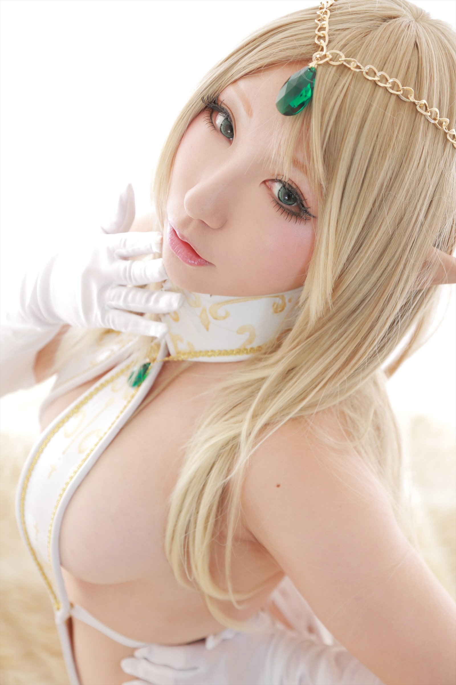 asian blonde_hair breasts cosplay female long_hair shooting_star solo