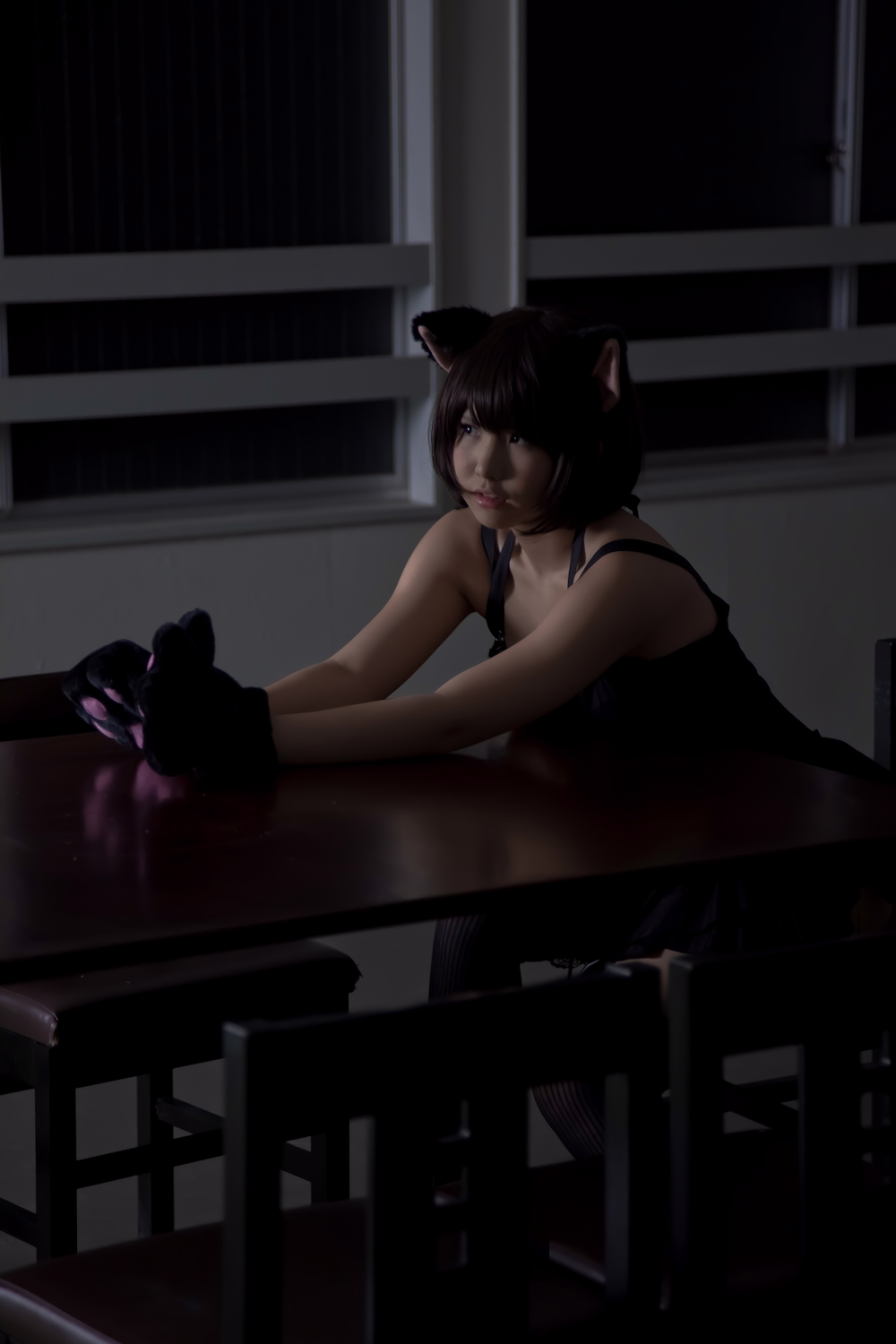 animal_ears asian black_hair breasts cosplay enako female long_hair solo