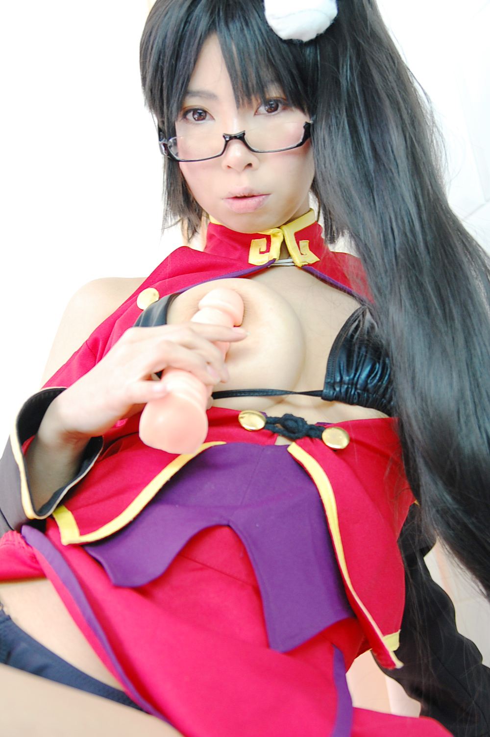 ashiya_noriko asian black_hair breasts cleavage female glasses high_heels large_breasts long_hair shoes solo