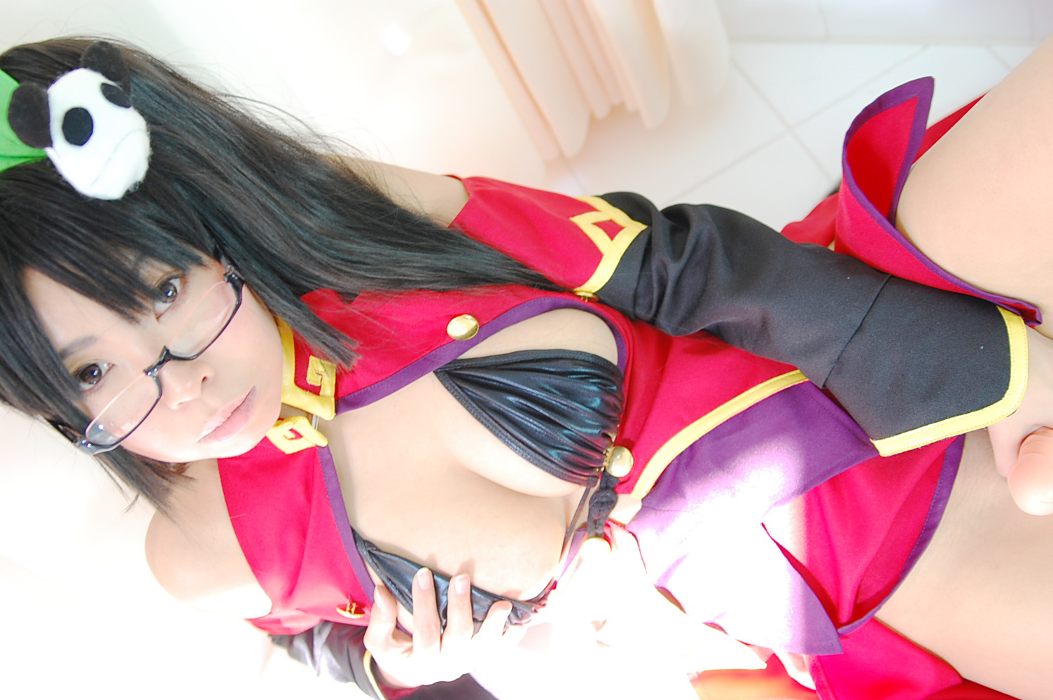 ashiya_noriko asian black_hair breasts cleavage female glasses high_heels large_breasts long_hair shoes solo