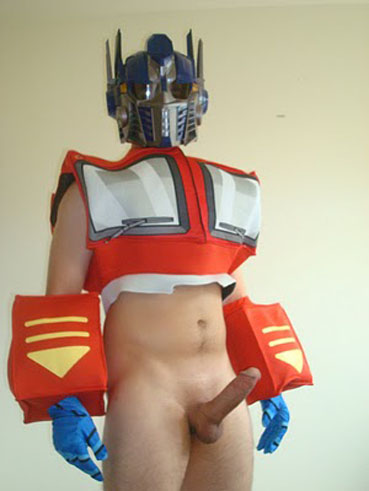 1boy cosplay erection male male_only optimus_prime optimus_prime_(cosplay) penis solo testicles transformers what