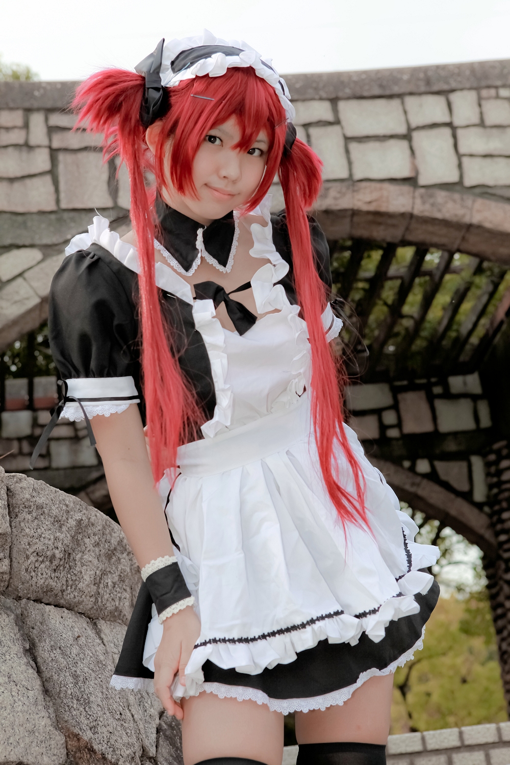 asian breasts cosplay enako female long_hair pigtails red_hair solo