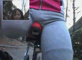 1girl animated bicycle black_hair dildo female female_focus female_only funny gif long_hair outside public_masturbation solo solo_female toy vaginal_penetration