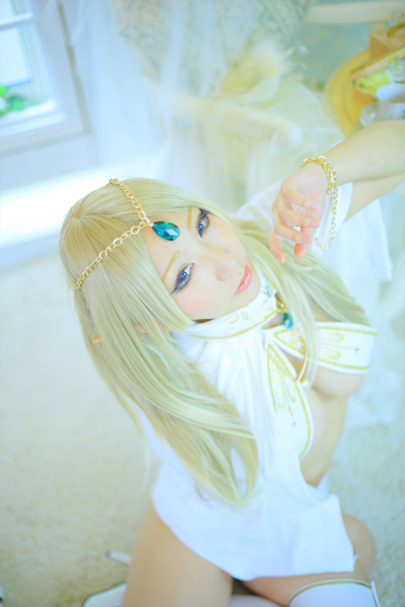 asian blonde_hair breasts cosplay female long_hair shooting_star solo