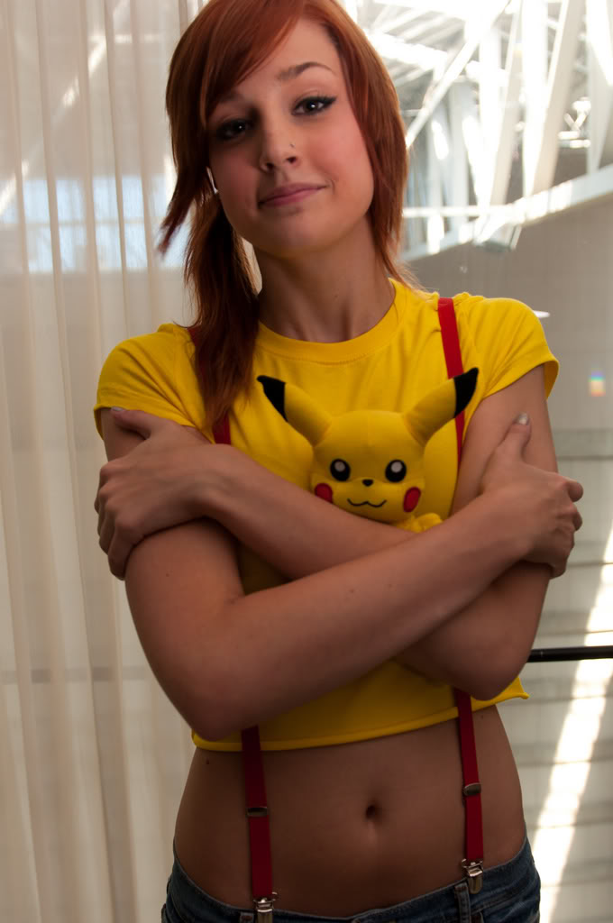 :3 cosplay misty_(pokemon) nintendo photo pikachu pokemon red_hair suspenders