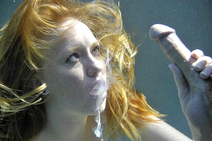 cum fellatio female hair open_mouth oral orange_hair photo underwater