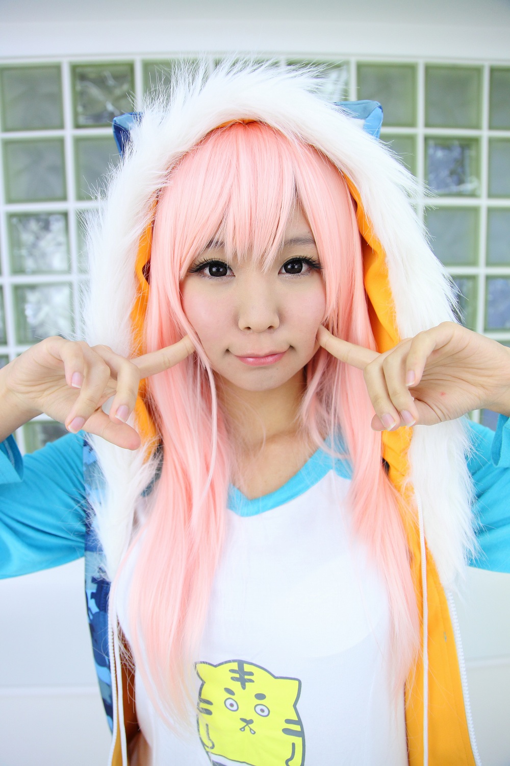 asian breasts cosplay female itsuki_akira long_hair pink_hair solo super_sonico