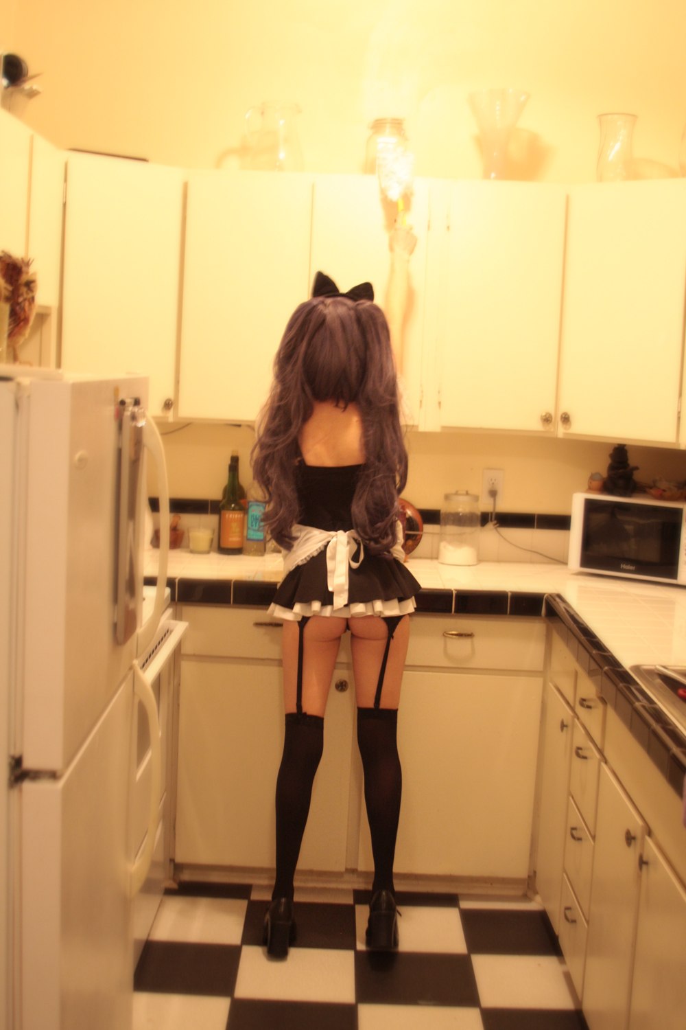 ass cosplay kitchen maid solo stockings