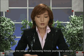 animated asian bukkake censored clothed cum cum_on_clothes gif humiliation news_reader newsreader photo reporter suit translated