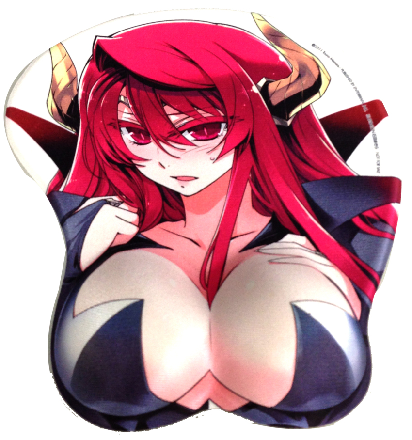 1girl big_breasts blush breast_mousepad breasts cleavage high_res horns long_hair maou_(maoyuu) maoyuu_maou_yuusha mousepad photo red_eyes red_hair