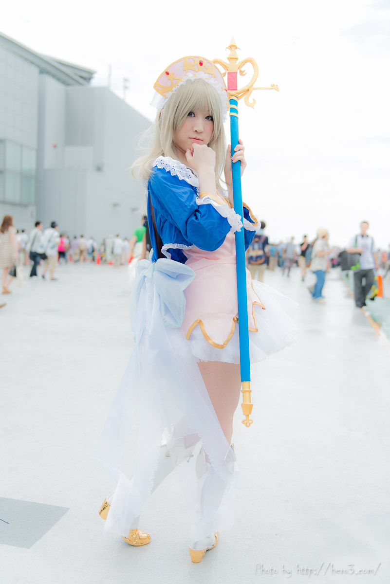 asian blonde_hair breasts cosplay long_hair outside