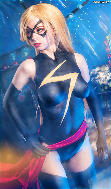 avengers body_paint breasts carol_danvers cosplay cosplay77 erect_nipples female marvel ms._marvel nipples nude photo