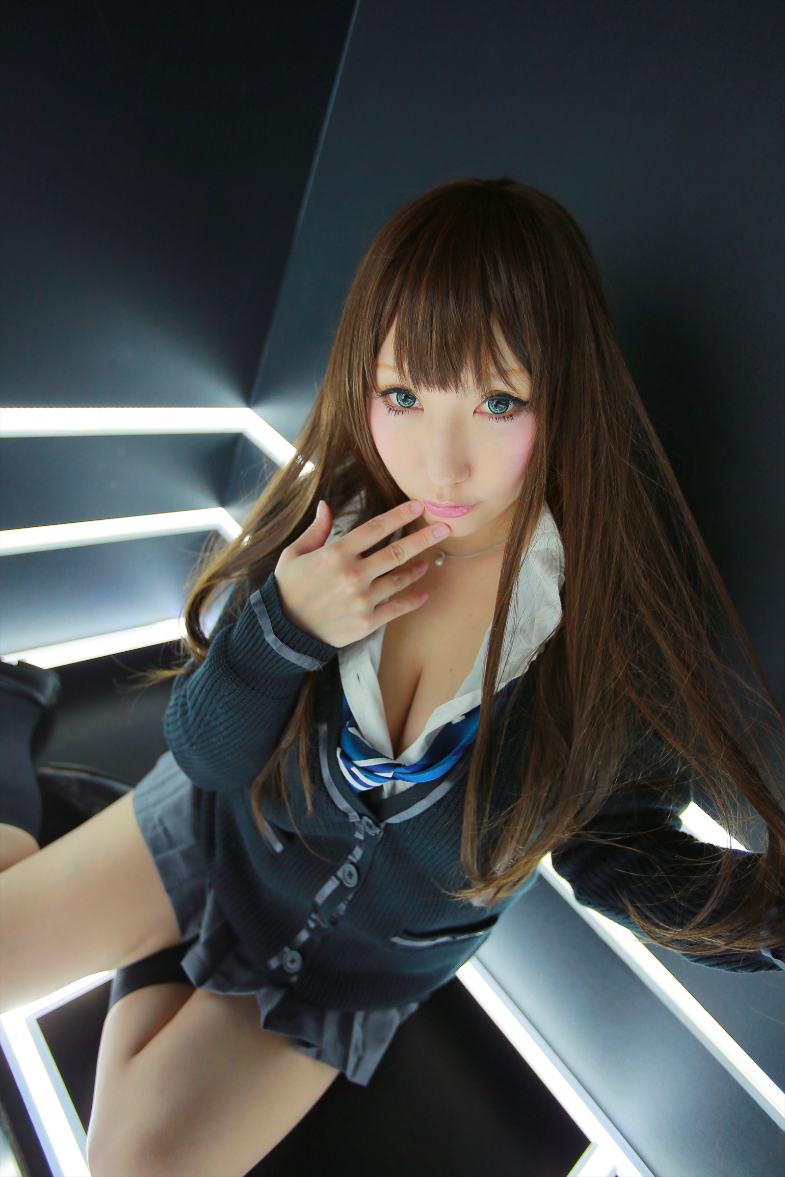 asian breasts brown_hair female large_breasts long_hair shooting_star solo