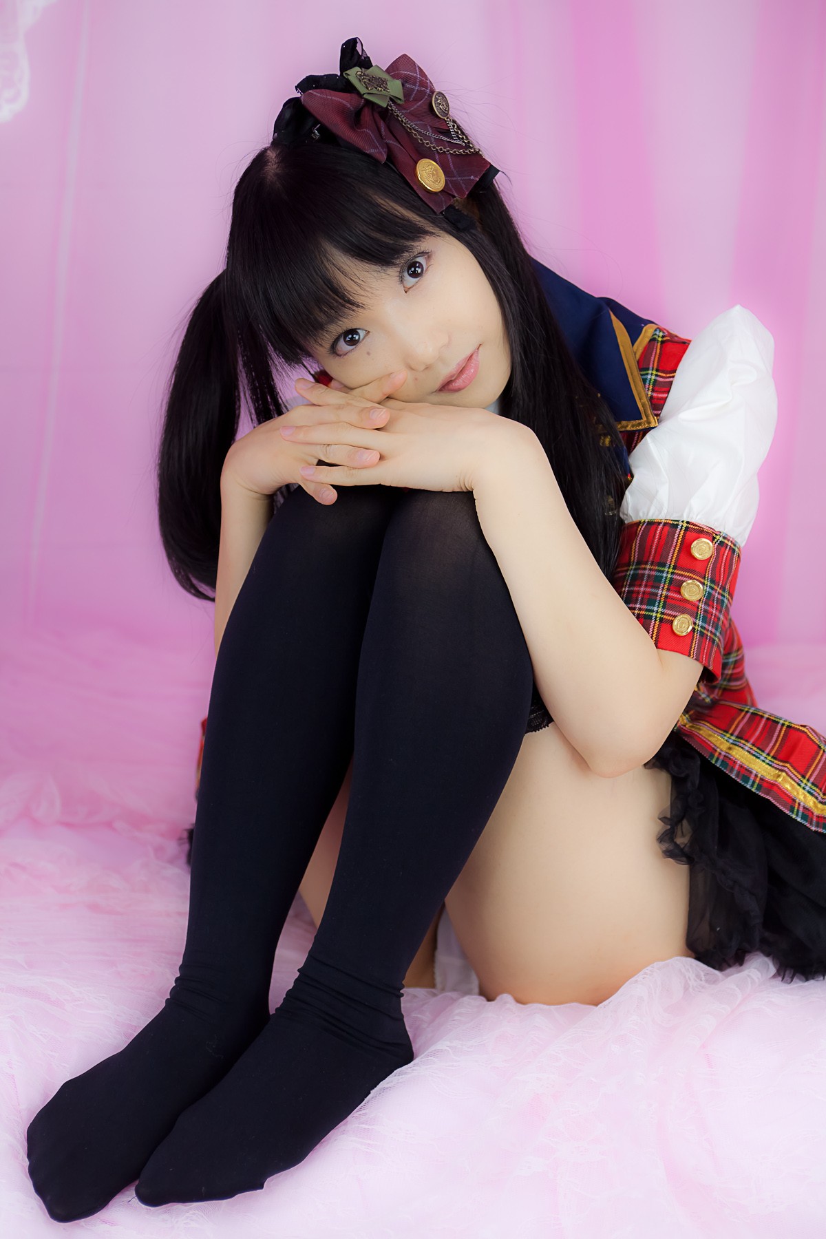 asian black_hair breasts female lenfried long_hair panties sitting solo thighhighs watermark