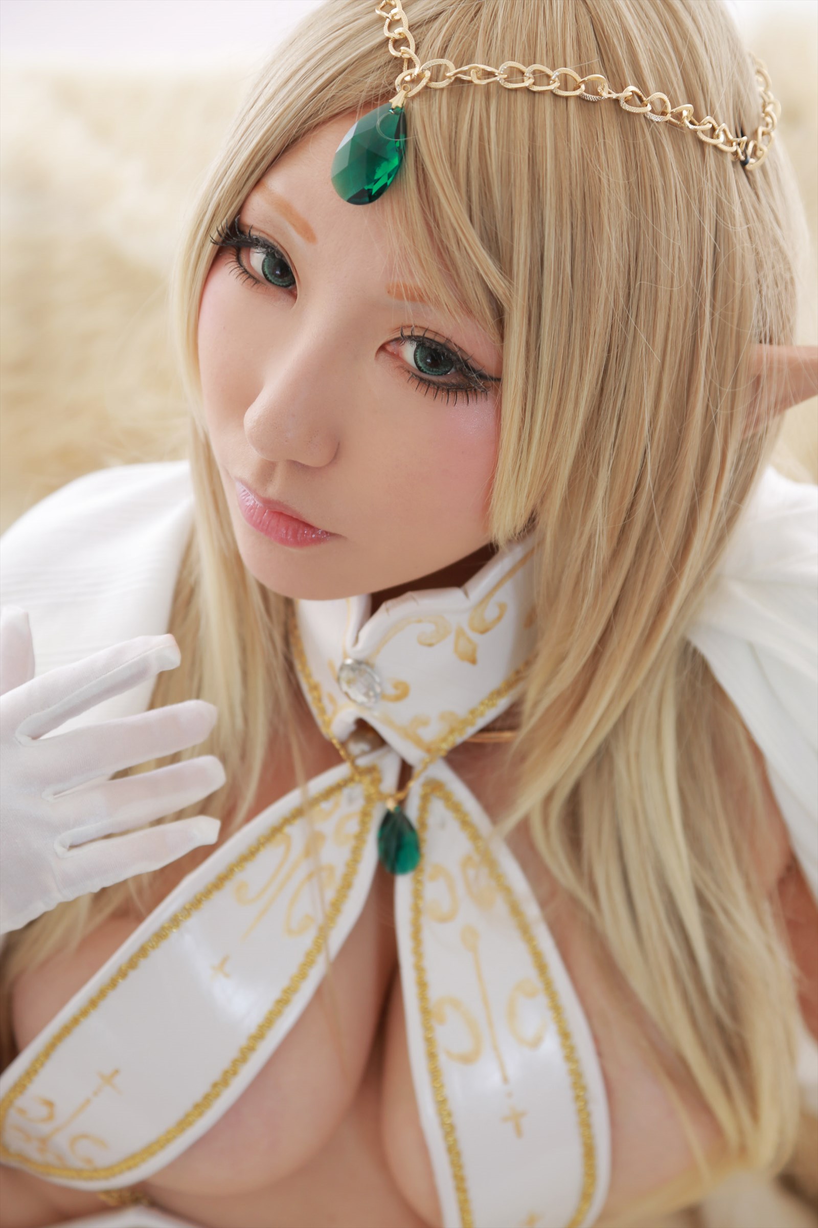 asian blonde_hair breasts cosplay female long_hair shooting_star solo