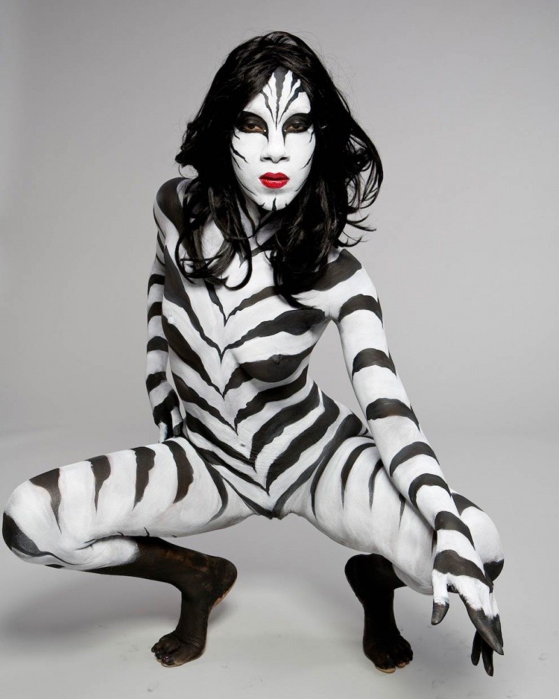 1girl animal animal_paint bodypaint classy_furry female female_focus female_only nude photo real_person solo zebra_print
